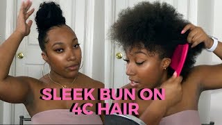 How To: Sleek Bun On Short 4B Natural Hair With No Heat | Top Knot Bun | Twa