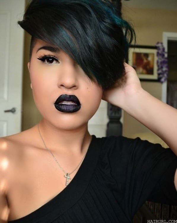 black women's short hairstyle with bangs