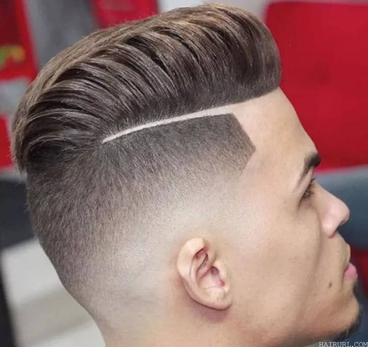 Hard Part Pompadour with Mid Bald Fade