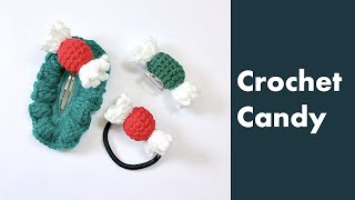 How To Crochet Candy Christmas | Christmas Hair Clips| Christmas Candy Hair Tie | Christmas Decor