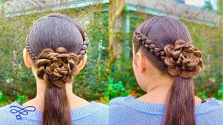 Accented Flower Into A Low Ponytail