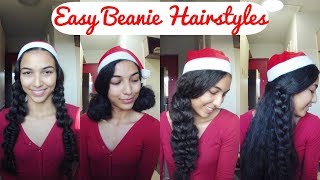 4 Easy Hairstyles With A Beanie / Christmas Hat [Holidays Season Special]