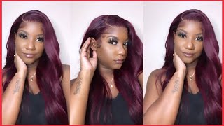 Vlogmas Day 15: Christmas Hairstyle Idea|| 24” 99J Frontal Wig Install Ft Julia Hair
