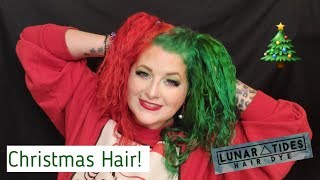 Christmas Hair! Red And Green Split Dye W/Lunar Tides!