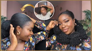 Sleek Low Bubble Ponytail On Thick 4C Hair | Holiday Hairstyle Inspo