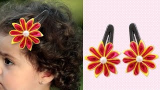 How To Make Cute Diy Satin Flower Hair Clips | Easy Hair Accessories For Girls | Kanzashi