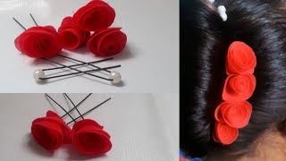 Hair Accessories Making At Home/U Pin Hair Accessories/Diy Hair Accessories Red Rose Flower