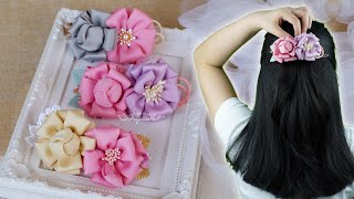 Half Updo Hairstyles With Fabric Flower Hair Clip Making  Satin Fabric Flower Tutorial