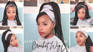 5 Headwrap/Headband Ways To Style Your Crochet Wig| Box Braid Crochet Wig |The Ponpons