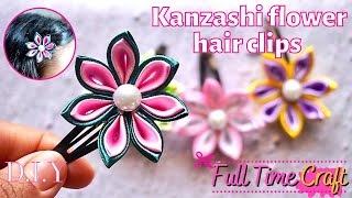 Diy Kanzashi Flower Hair Clips | Ribbon Flower Tutorial | Diy Hair Clips, Hair Accessories For Girls