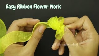 How To Make Ribbon Flower, Easy Hair Accessory, Organza Ribbon Work