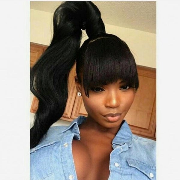 High Ponytail with Bangs for Black Hair 