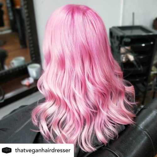 Beautiful baby pink hair color.