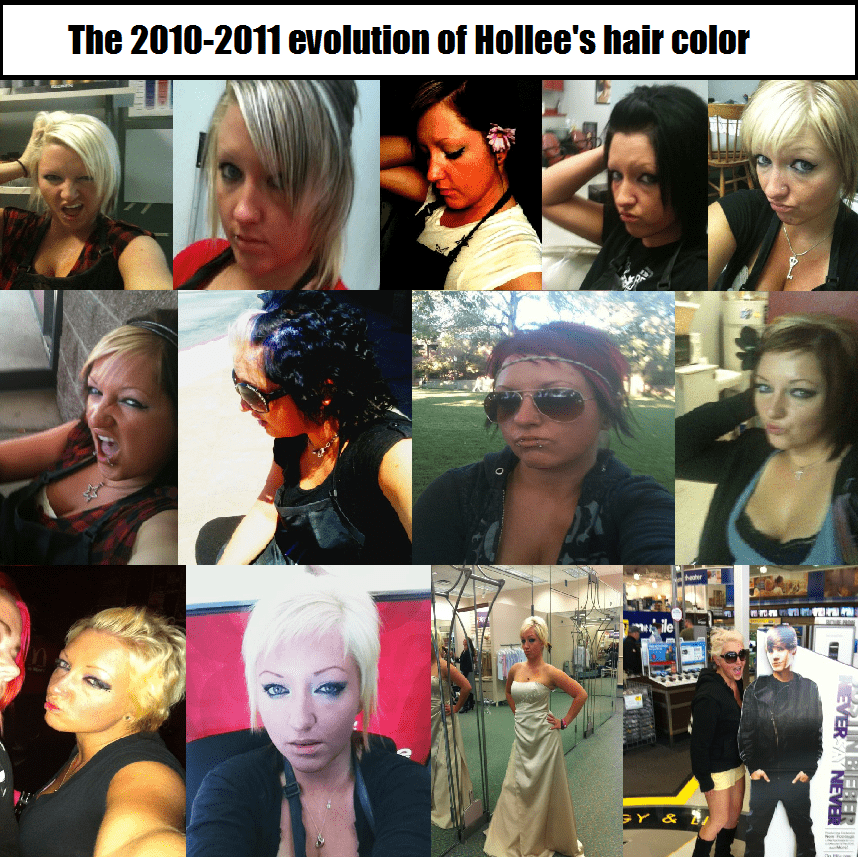 The 2010-2011 Evolution of Hollee's Hair Color. Learn how to grow your hair faster, even if it is this damaged...