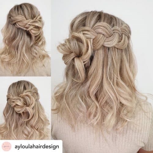 Beautiful braided half-updo on medium-length hair.