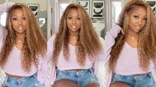 Back To School Honey Blond & Highlights  Curly Wig Install Ft. Julia Hair