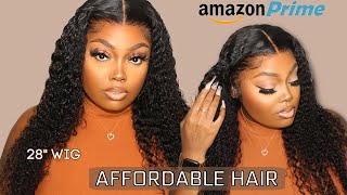 Amazon Prime Wig !! *Must Have * 28' Curly Frontal Install Affordable Wig + Styling Tips | Bly