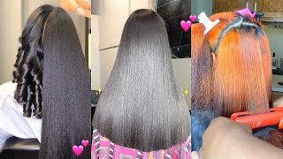  Slayed Silk Press Transformation On Natural Hair - 2021 Curly To Straight Compilation
