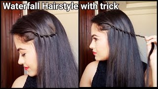 Easy Trick To Waterfall Hairstyle//Hairstyles For Medium To Long Hair//Indian Hairstyles For School