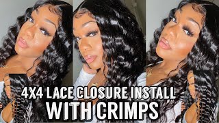 How To: Make A Closure Look Like A Frontal | 4X4 Lace Closure Install W/ Crimps | Ft. Allove Hair