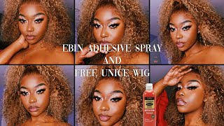 Glueless Install Using Ebin Adhesive Spray + Unice Free Lace Wig Review || Fun Glitter Glam Look