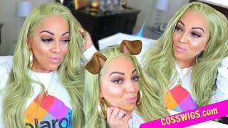 This Lime Green Synthetic Cosplay Lace Front Wig Is Hittin Though ⎮ Cosswigs.Com