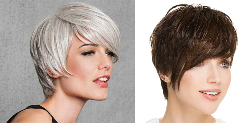 Left: Angled Cut Wig by Hairdo. Right: Point Monofilament Wig by Ellen Wille.