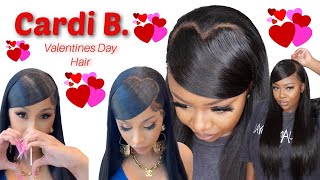Cardi B. Valentines Day Inspired Deep Side Part With The “Side Swoop” ❤️  | Ft. Wowafrican