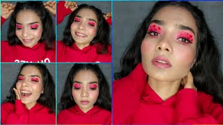 Valentine Day Special Makeup | Cute Red Heart Eye Makeup With Hairstyle And Poses Ideas