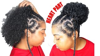 Trending "Heart Part" Cornrow Braid Ponytail Hairstyle ❣️ Natural Hair Tutorial On Yoursel