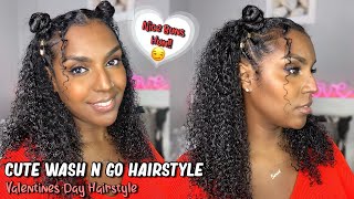 Cute Wash And Go Hairstyle | Valentines Day Hairstyle | Curly Hairstyle Using Camille Rose Naturals