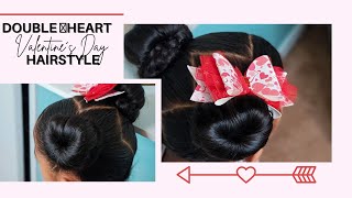 Easy Double Hearts Bun| Cute Valentines Day Hairstyle| Kids Hairstyles |The Ponpons