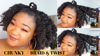 Easy Natural Hairstyle Chunky Braid & Twist |Type 4 Natural Hair | June Rose Kurls Hair Moisturizer