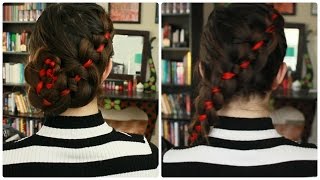 French Four Strand Braid With Ribbon |  Valentine'S Day Hair Tutorial | Davis Does