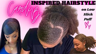 Cardi B Inspired Hairstyle | Heart Shaped Swoop Bang On Natual Hair