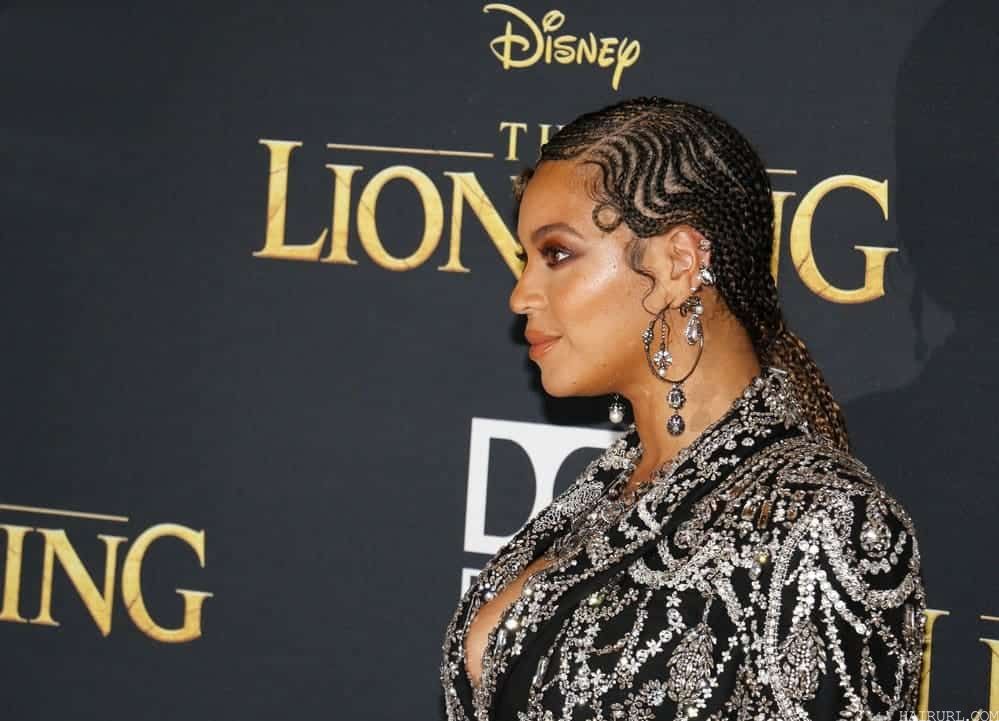 Singer Beyonce wearing medium lemonade braids at the World premiere of 'The Lion King' held at the Dolby Theatre in Hollywood, USA