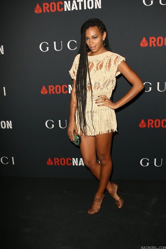 Solange Knowles at the Gucci and Roc Nation Private Pre-Grammy Brunch, Soho House, Los Angeles, CA wearing poetic justice braids.