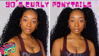 90'S Inspired Two Curly Ponytails With Weave Under $20  | Ft. Ebonyline.Com