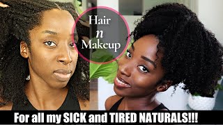 Lazy Natural Hairstyle And "On The Go" Makeup For Black Women | Defined High Puff