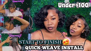 D.I.Y : Natural Quick Weave Install  + Side Part Bob/Bombshell Curls  #Quickweave