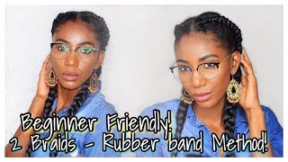 Simple Hairstyles | Two Braids On Natural Hair With Weave - Rubber-Band Method | Simply Subrena