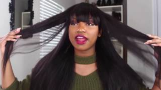 Lace Front Wigs Indian Remy Hair Full Bangs Yaki Straight