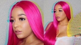Hot Pink Lacefront Review/Install Ft. Weekend Wigs | Yellow Jade