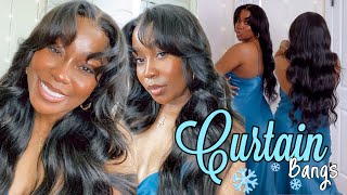 How I Cut Curtain Bangs ✂️ + Super Fast Frontal Wig Install Ft Celie Hair