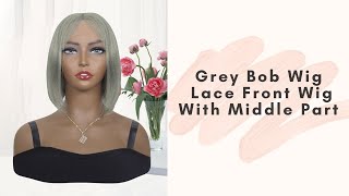 Grey Bob Wig Lace Front Wig With Middle Part, Affordable Human Hair Wigs
