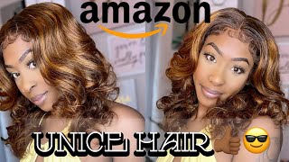 Amazon Hair Highlighted Auburn Brown F430 Lace Front Wig Install Ft. Unice Hair