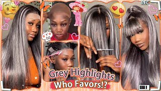 ❄️Grey Highlights Color + Lace Frontal Wig Install! Transparent Lace #Ulahair Review