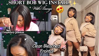 Bob Wig Install With Bangs  | 13X6 Clean Bleached Frontal Wig Ft￼. Hairvivi