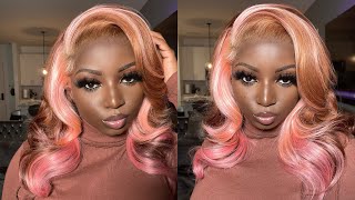 Strawberry Chocolate Skunk Stripe Hair | Frontal Wig Install | Start To Finish