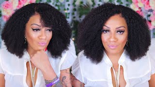 Messy Defined Big Coily Hair Lace Front Wig⎟Cutting A Bang Into This 3B-4A Hair Ft Curlscurls